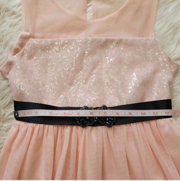 Bonnie Jean Dress Sz 16 Black Pink Overlay Sequin Tulle Holiday Sheer Sleeveless - Picture 6 of 9